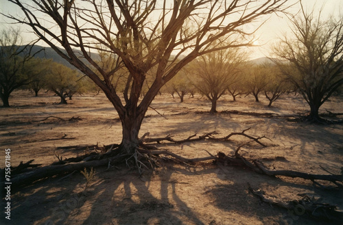 Sun Shining Through Trees in Desert