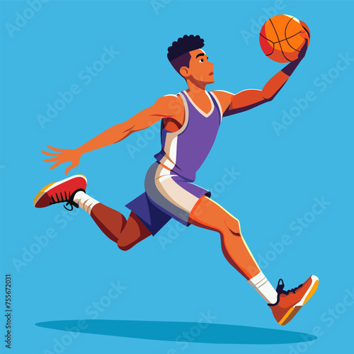 Vector illustration of a cartoon basketball player running with the ball