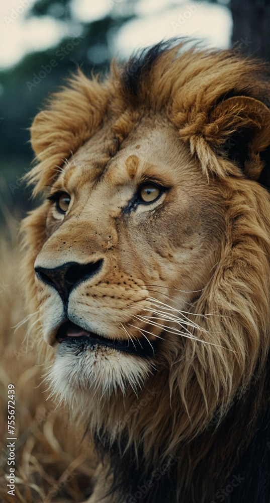 Close Up of a Lion in a Field