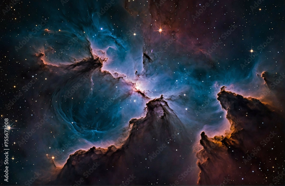 Deep Space Nebula Displaying Vibrant Colors and Star Formation Stock ...