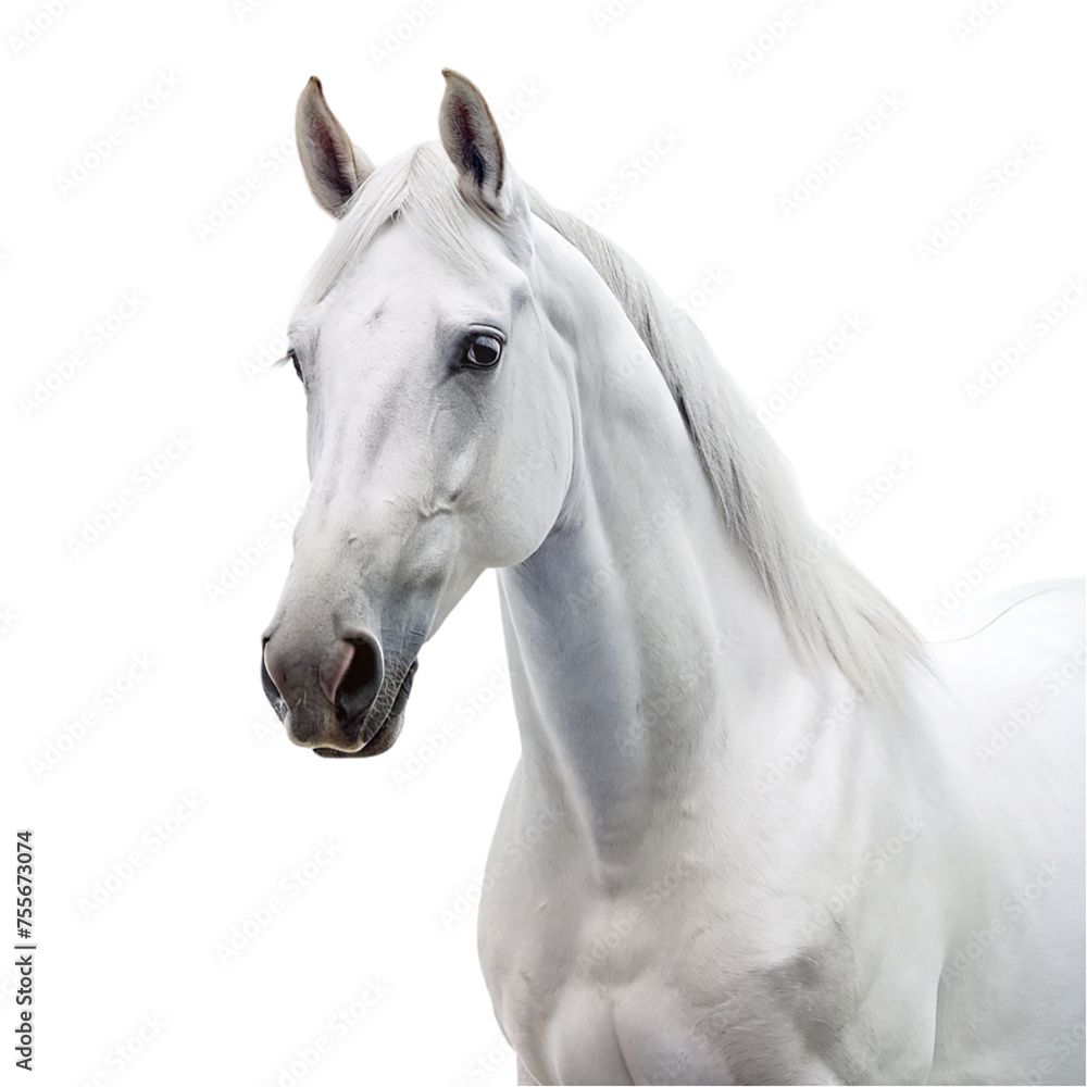 White horse isolated on a transparent background.
