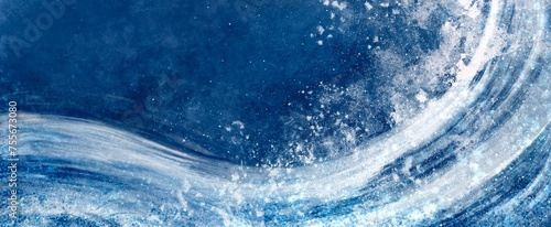 躍動感のある荒波のイラストレーション, 日本画のような背景