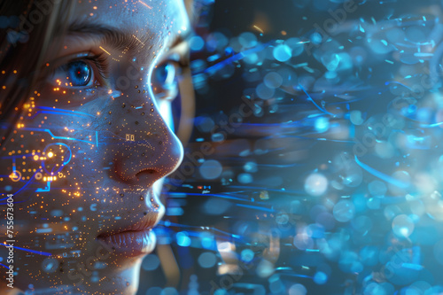 Wallpaper Mural female head with computer code on background, ai using Torontodigital.ca