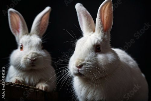 Two White Rabbits Sitting Together