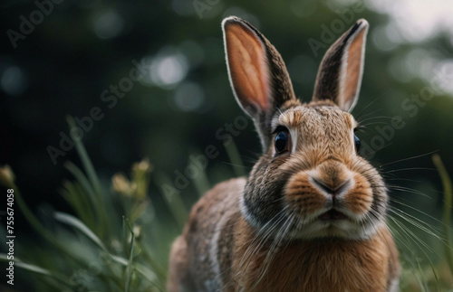 Rabbit Close Up in Grass Field