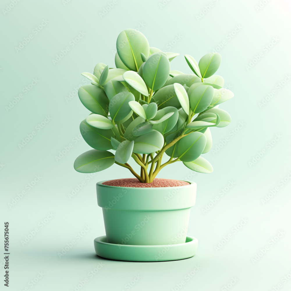 Cute green plants in flower pot 3D illustration, gardening home concept element Cute green plants in flower pot 3D illustration, gardening home concept element