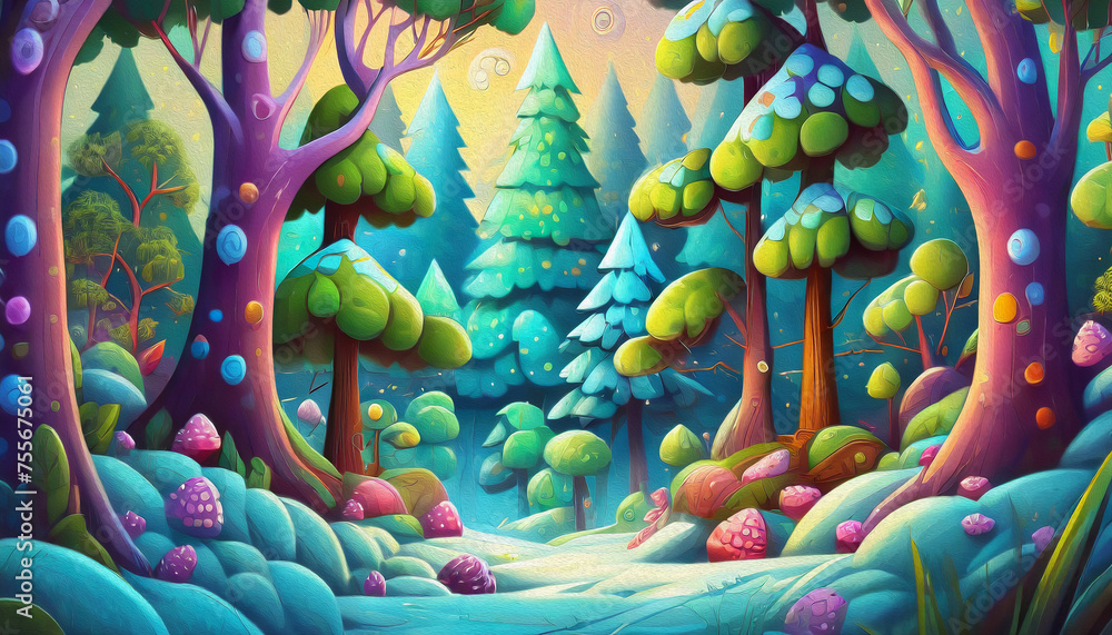 Obraz premium winter forest background with green trees graphics for winter or Christmas