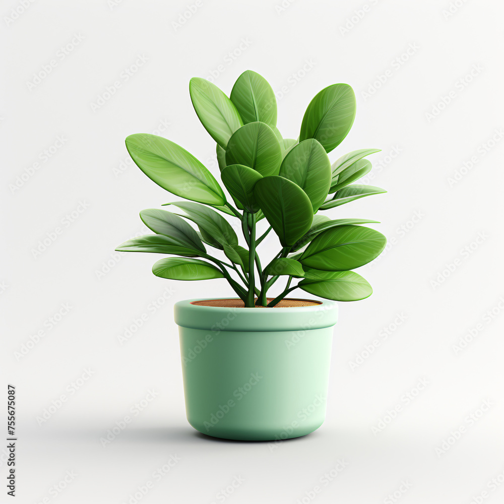 Cute green plants in flower pot 3D illustration, gardening home concept element Cute green plants in flower pot 3D illustration, gardening home concept element