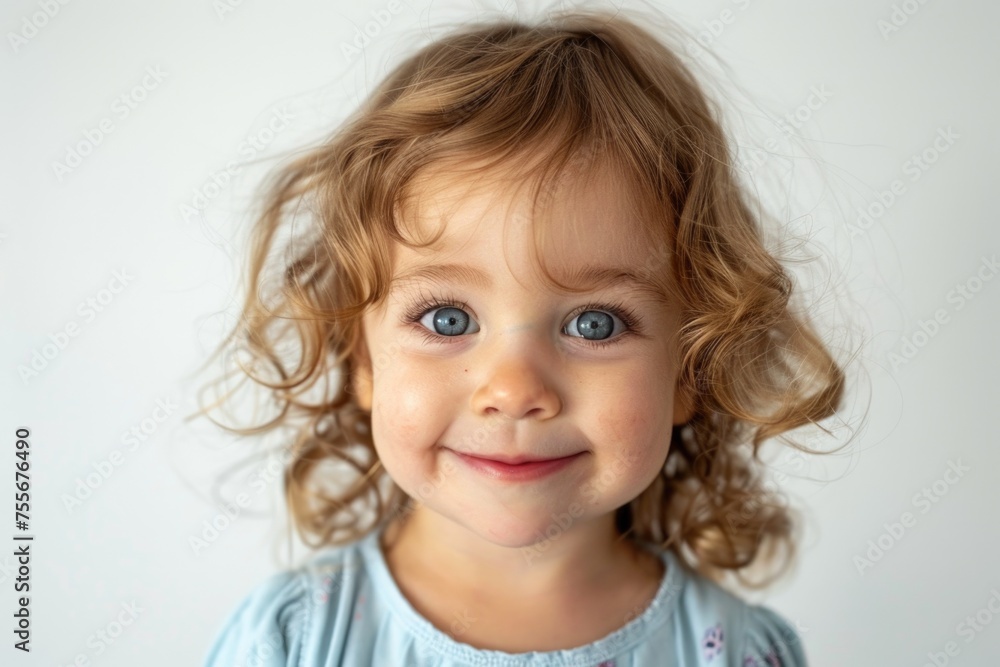 A little girl with curly hair and blue eyes A little girl with curly hair and blue eyes