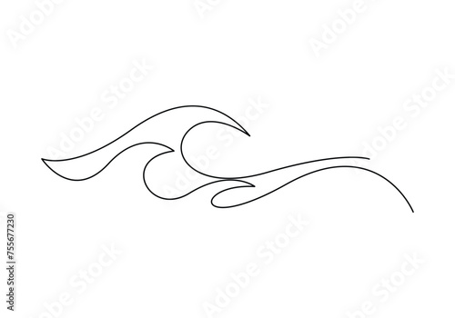 Ocean wave one continuous line drawing vector illustration.