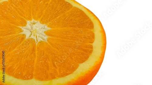 Orange fruit cut into pieces on white background