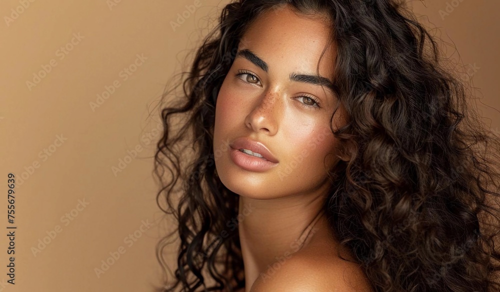 Portrait of a girl for beauty salon cover or poster, banner, booklet. Beautiful clean skin, beautiful hair, well-groomed look, bright eyes. Beauty salon, grooming. Beauty concept. Portrait of a girl for beauty salon cover or poster, banner, booklet. Beautiful clean skin, beautiful hair, well-groomed look, bright eyes. Beauty salon, grooming. Beauty concept.