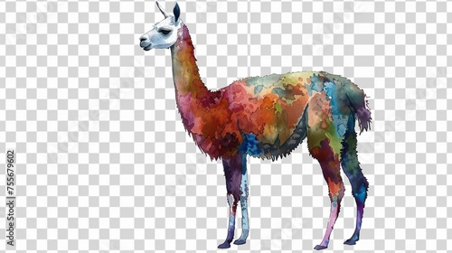 llama isolated on a transparent background, offering a delightful splash of colors with transparency. photo