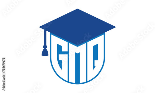 GMQ initial letter academic logo design vector template. school college logo, university logo, graduation cap logo, institute logo, educational logo, library logo, teaching logo, book shop, varsity	
