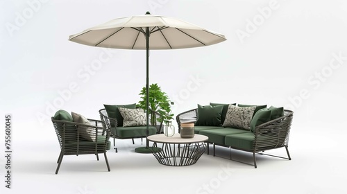 3d rendering of garden furniture on white back © laiba