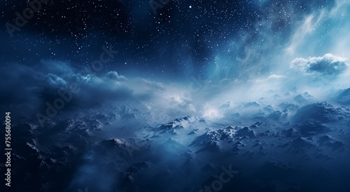 milky way view with blue color and many stars