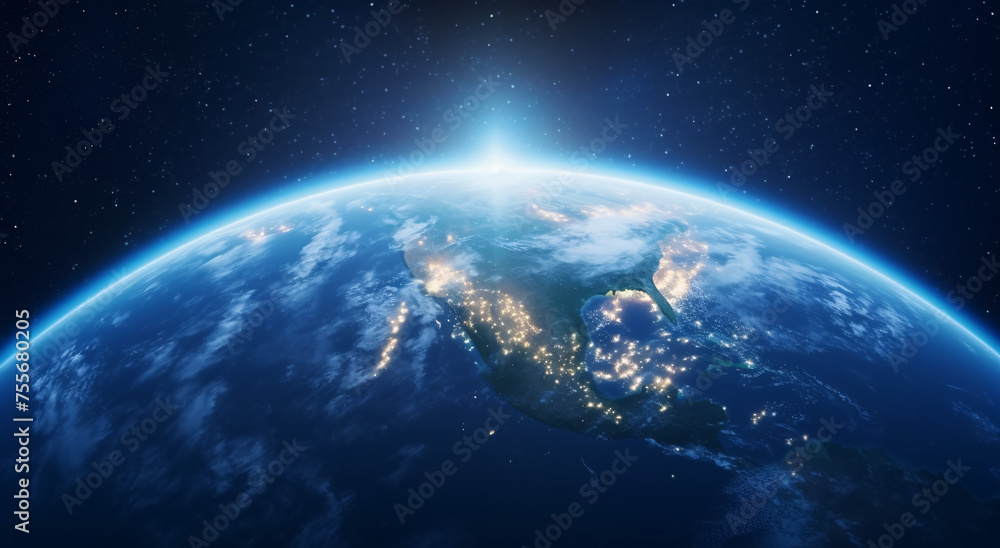 View of the Earth with the sun in the horizon View of the Earth with the sun in the horizon