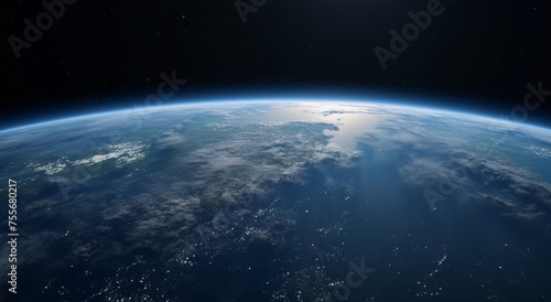 View of the Earth with the sun in the horizon
