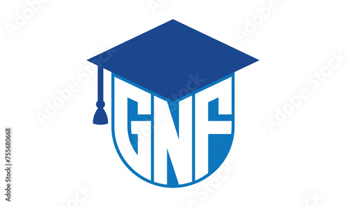 GNF initial letter academic logo design vector template. school college logo, university logo, graduation cap logo, institute logo, educational logo, library logo, teaching logo, book shop, varsity	
 photo