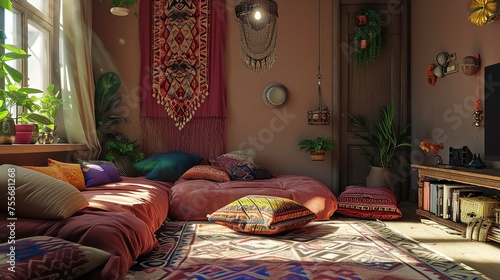 Comfortable living room with ethnic interior
