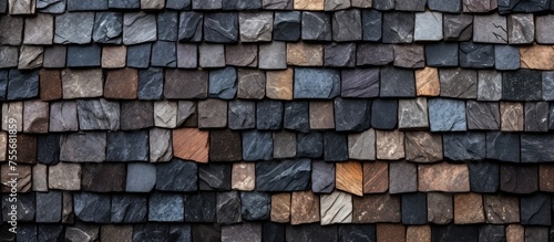 This close-up shot showcases a roof constructed from solid stone blocks, each piece carefully laid to form a sturdy and durable structure. The stone blocks create a unique and charming aesthetic