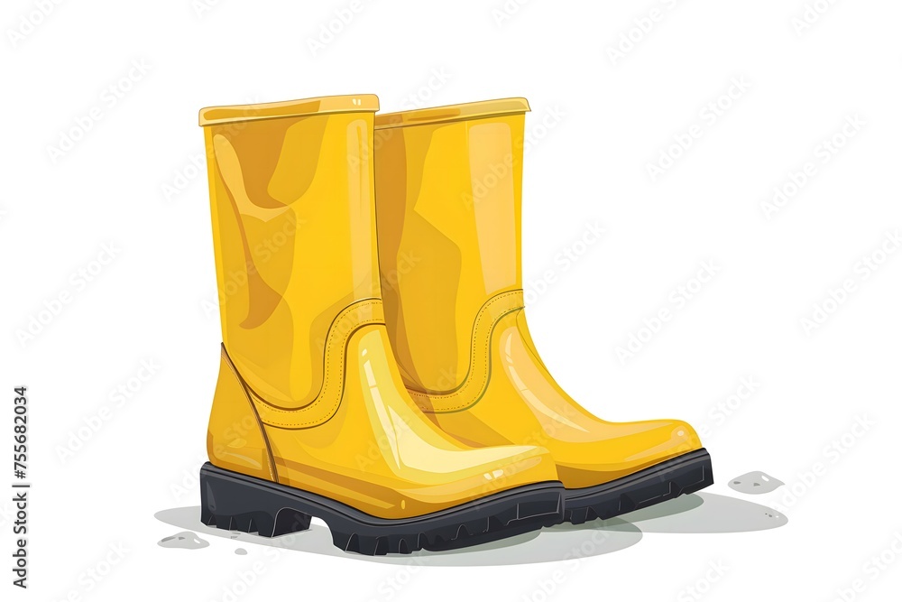 Rubber yellow boots in flat style on a white background Rubber yellow boots in flat style on a white background