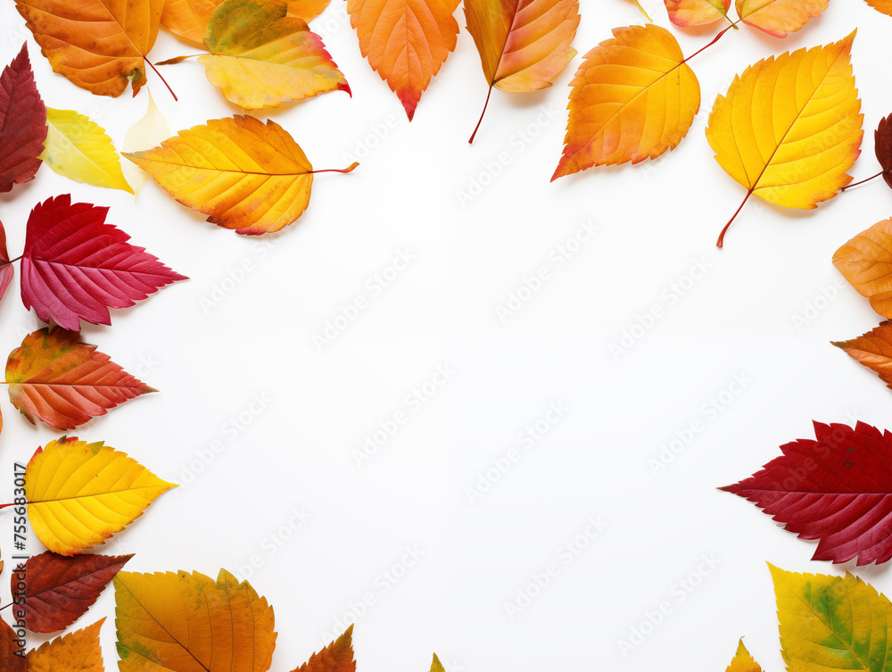 Cozy Autumn. Weather backdrop. Autumn leaves. Frame of colorful  leaves on colour background. Back to school background.