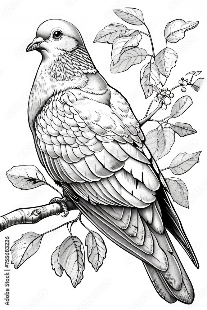Fototapeta premium A pigeon bird sitting on a branch of a tree