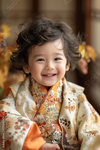 Cheerful Asian boy in national clothes