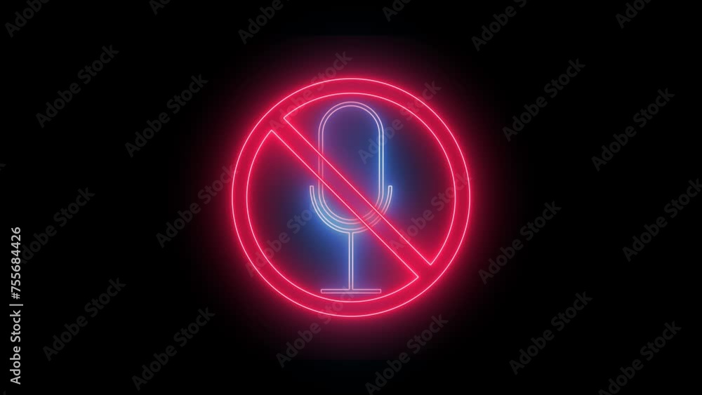 No recording sing micro phone icon glow neon animation 4K. No recording sing micro phone icon glow neon animation 4K.