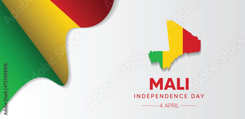 Mali Independence Day 4 April waving flag with map vector poster