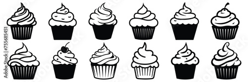 Cupcake silhouettes set  large pack of vector silhouette design  isolated white background