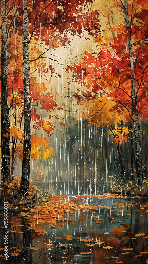 Cascading rain shower enhancing fall hues Cascading rain shower enhancing fall hues