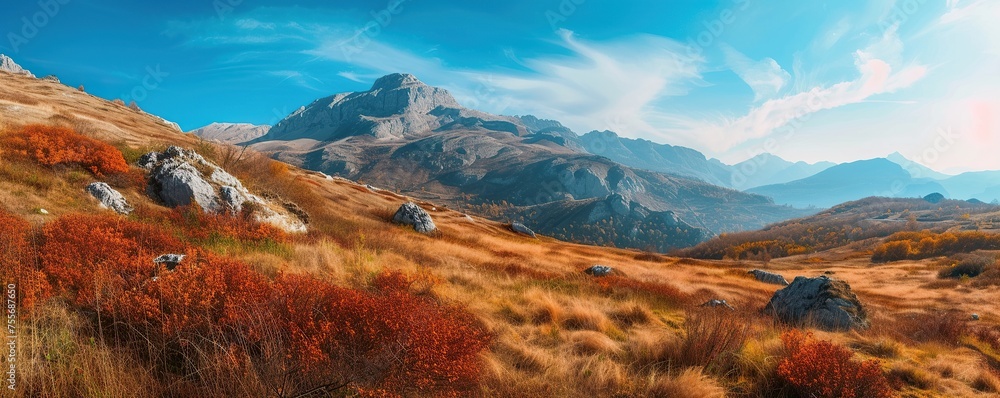 Autumn view in the mountains during a sunny day