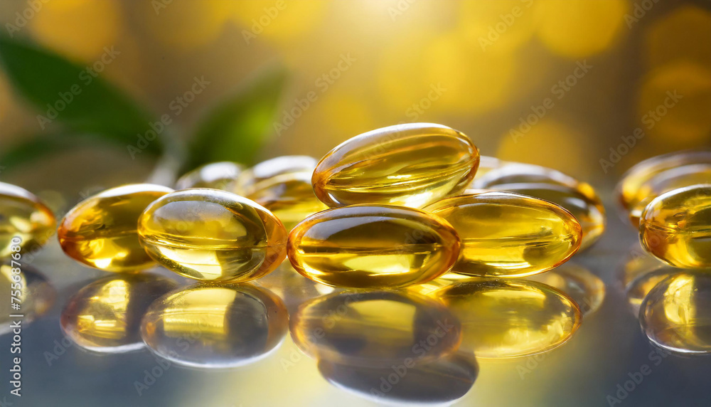 Capsules of fish fat oil Omega 3. Vitamin E on table. Healthy food diet. Nutritional supplement. Capsules of fish fat oil Omega 3. Vitamin E on table. Healthy food diet. Nutritional supplement.