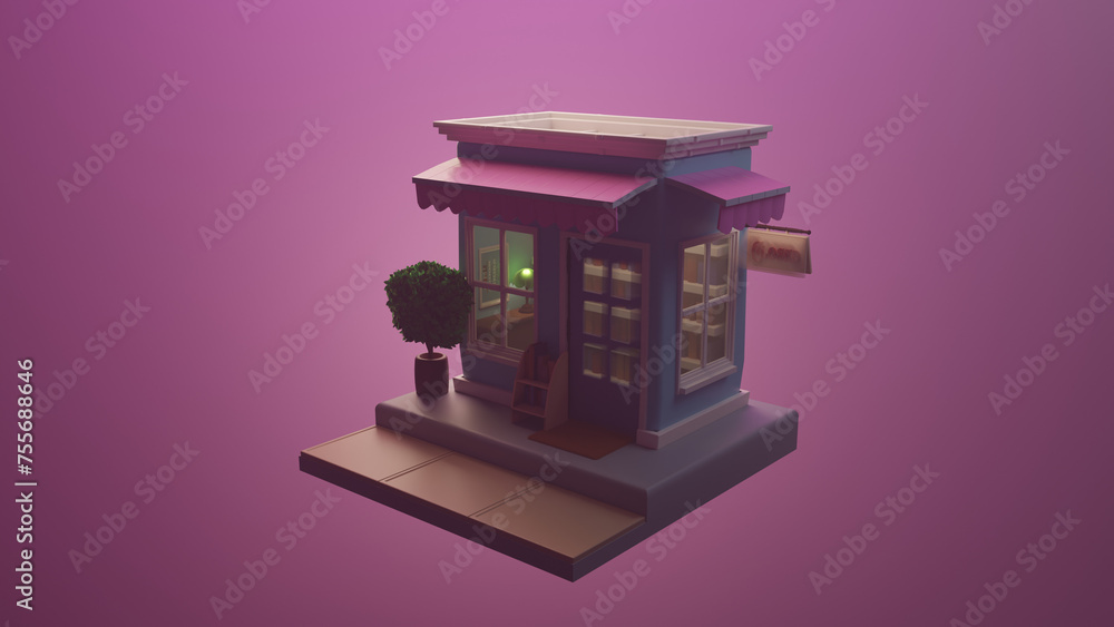 Open Book Shop at on Pink Background with Open Sign Open Book Shop at on Pink Background with Open Sign