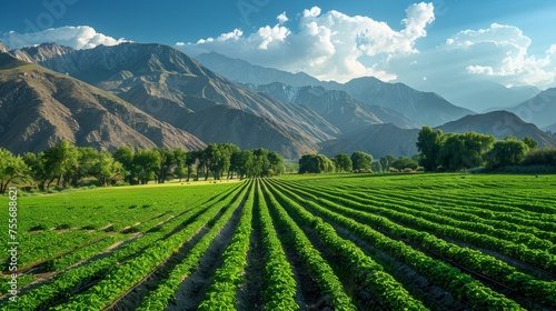 A Field of crops with majestic mountains in the background © Media Srock