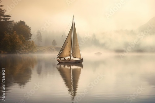 Vintage Sailboat on Lake - Timeless Nostalgia 