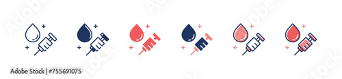 blood sugar icon set dripped blood with a syringe glucose insulin treatment sign vector illustration