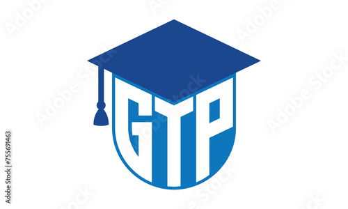 GTP initial letter academic logo design vector template. school college logo, university logo, graduation cap logo, institute logo, educational logo, library logo, teaching logo, book shop, varsity	
