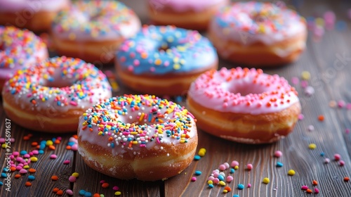 a variety of delicious donuts with colorful sprinkles