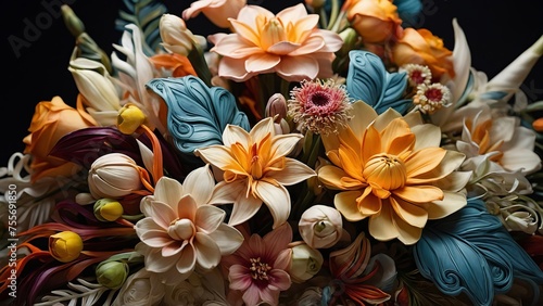 A unique and diverse bouquet of exotic flowers

