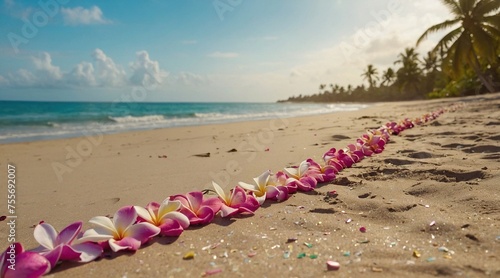 beach with pink flowers