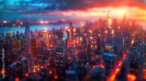 A vibrant cityscape illuminated by countless lights.