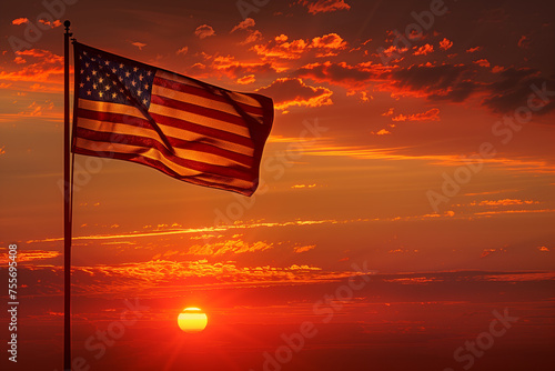 american flag cerimony on sunset photo