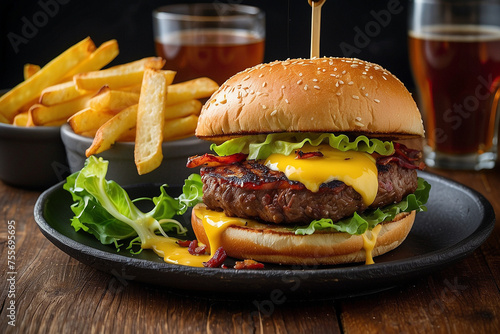 super realistic photo illustration of a delicious burger