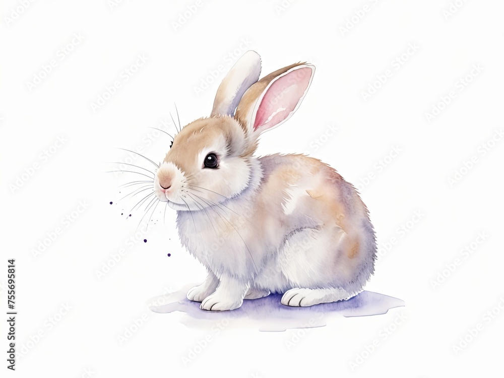Fototapeta premium Watercolor cute isolate bunny or rabbit. Watercolor illustration isolated on white background. Generative AI.