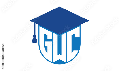 GWC initial letter academic logo design vector template. school college logo, university logo, graduation cap logo, institute logo, educational logo, library logo, teaching logo, book shop, varsity	
 photo