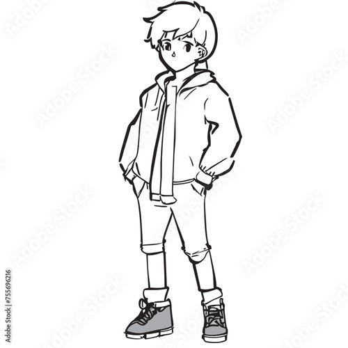 14 years old boy standing, vector illustration line art © Gear Digital