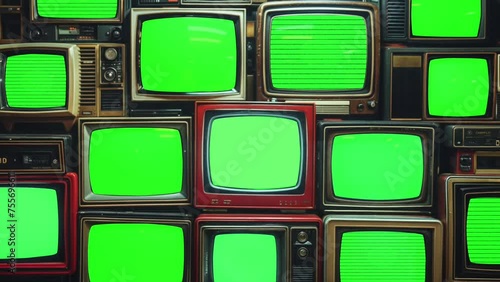 Vintage Electronics TV Display with Green Screen Array